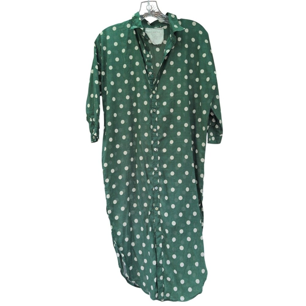 Acacia Honey Polka Dot Shirt Dress Cover Up Green White Cotton XXL Resort